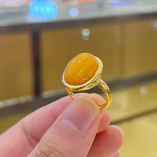 Five Natural Beeswax Russian Chicken Oil Yellow Opening Ring Retro Temperament Niche Design Internet Celebrity Fashion Girlfriend