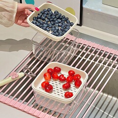 新しい高品質のフルーツトレイ排水バスケット二層排水バスケットフルーツ洗浄排水バスケット家庭用排水フルーツバスケット