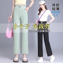暖枫莱145小个子八九分冰丝阔腿裤2026春夏宽松高腰显瘦直筒女士