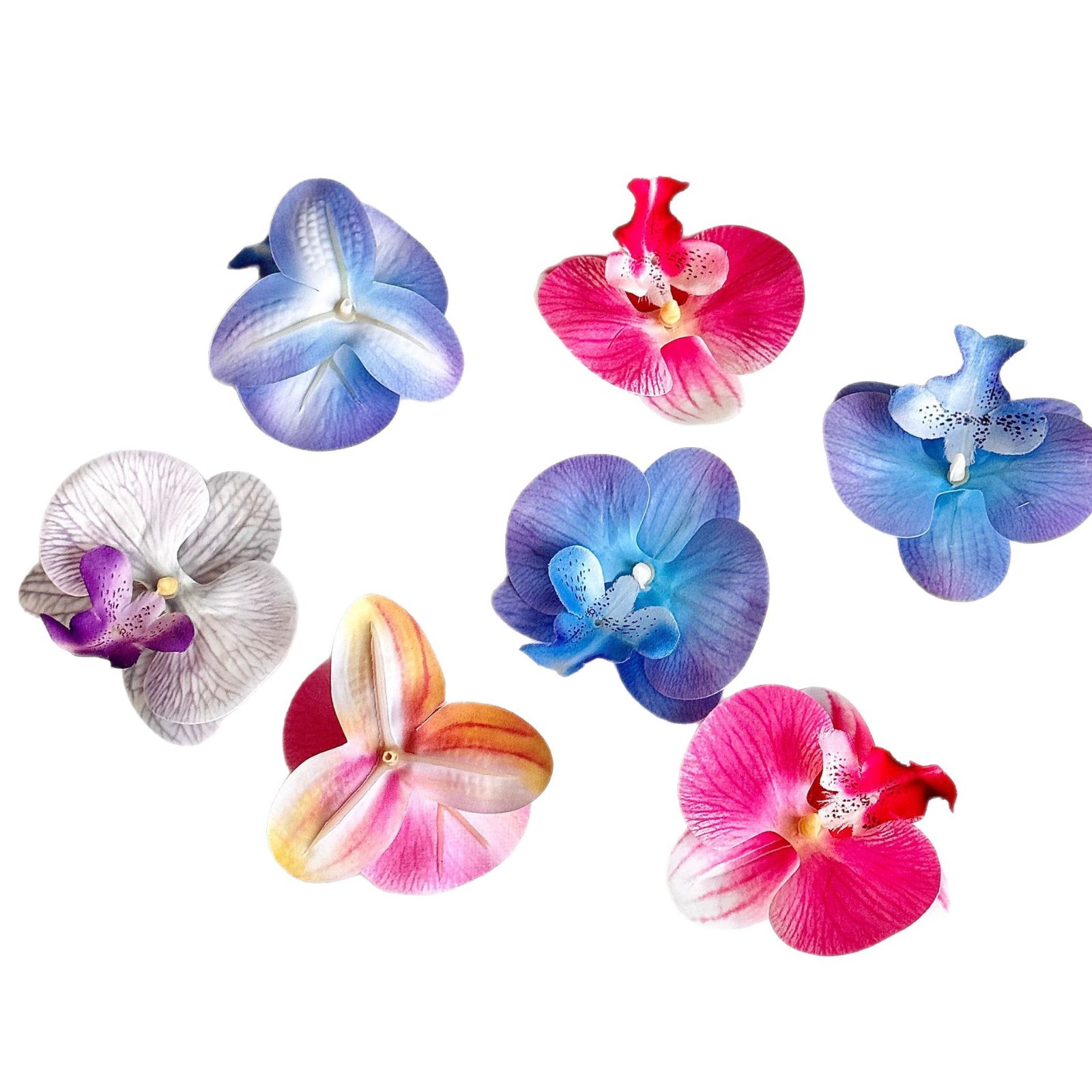 Simulación cabeza de flor de Phalaenopsis película impresa en 3D acompañante de boda caja de dulces de boda tocado de una sola flor de horquilla flor falsa