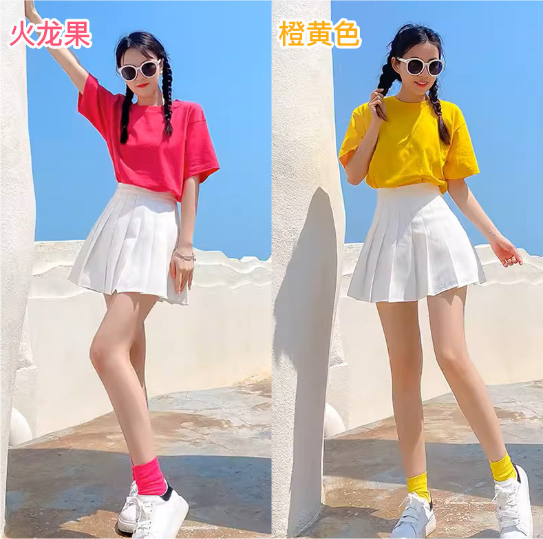 Candy-Colored T-Shirt and Pleated Skirt Set Performance Outfit for Women, Colorful 180g New Dopamine Bridesmaid Group Best Friend Class Uniform