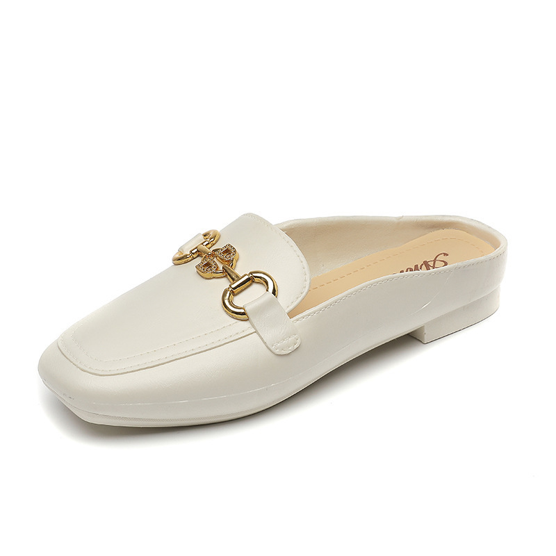 Sandali da donna alla moda con fibbia in metallo, modello slip-on in stile coreano, punta semi-chiusa, design semplice._voghion.com