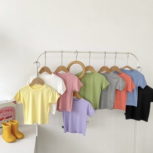 2022 Summer Boneless Children's Modal T-Shirt Short Sleeve Korean Version New Mask Bottoming Shirt Top Children's Clothing Wholesale