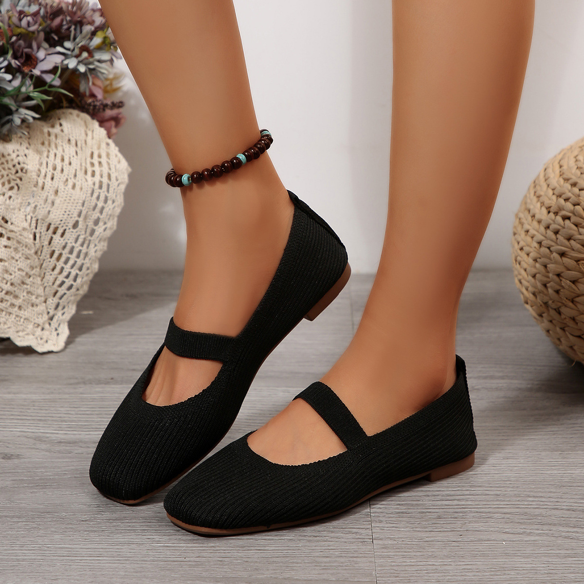 Women's Flat Knit Loafers Breathable Casual Slip On Shoes Low Cut Plus Size Autumn New Style_vogvips.com