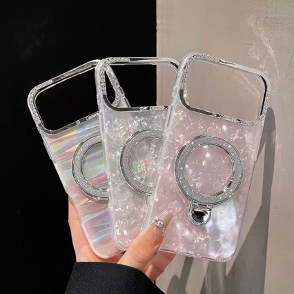 New Shell Pattern Edge Diamond Magnetic Holder Apple 17 Fashion Mobile Phone Case 16 All-Inclusive 15 Protective Cover Female Ultra-Thin 14 New Shell Pattern Edge Diamond Magnetic Holder Apple 17 Fashion Mobile Phone Case 16 All-Inclusive 15 Protective Cover Female Ultra-Thin 14
