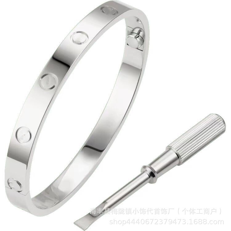 卡家螺丝款四钻十钻满钻手镯女款情侣手环宽版V金不掉色手饰批发|undefined