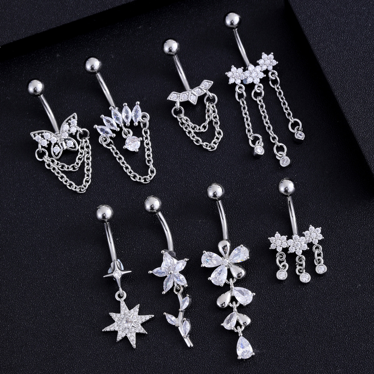 5g Weight Zircon Inlay Material Belly Ring Classification 1 Piece Quantity Casual, Bar Occasion 316 Stainless Steel Material Star, Flower, Butterfly Pattern All Seasons Season Unisex Gender Plating Design Hip-Hop, Simple Style, Cool Style Style 1 Piece 316 Stainless Steel Zircon Belly Rings Star Flower Butterfly Unisex 4
