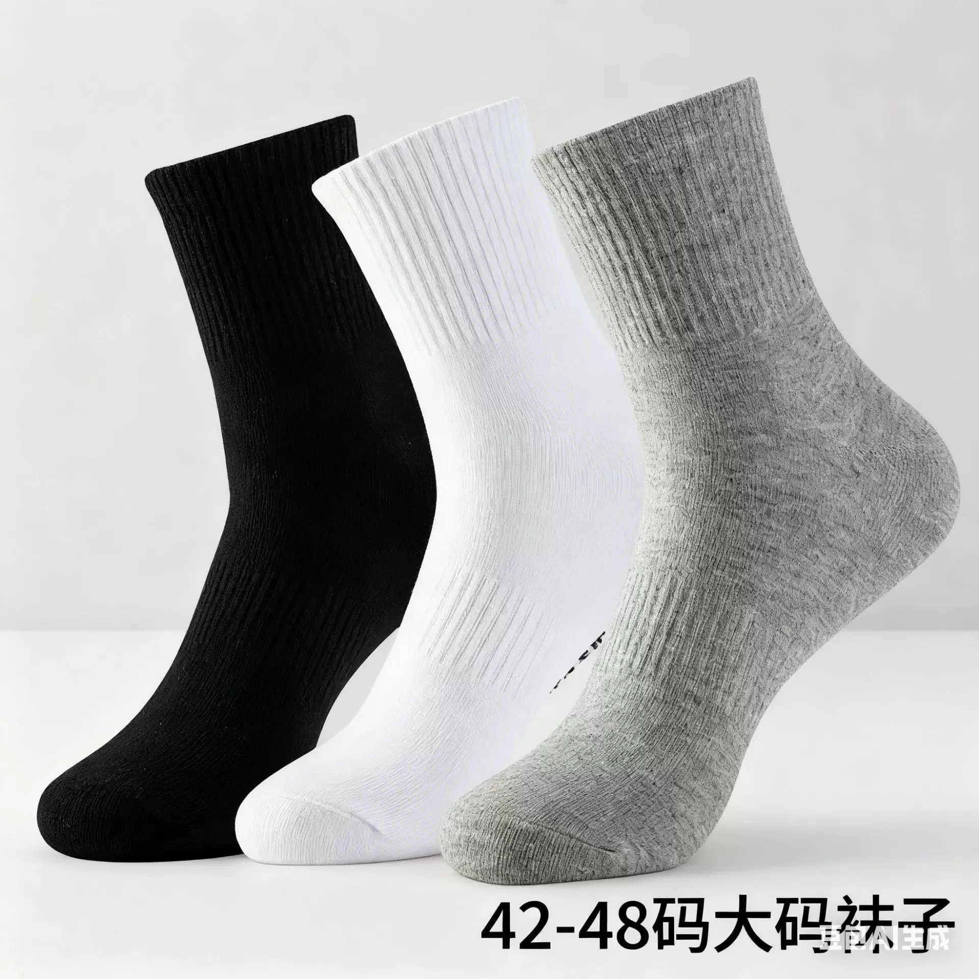 加大码男士中筒运动袜子加肥加大精梳棉透气吸汗纯色百搭大脚板袜