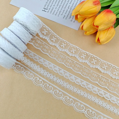 White lace edge Nylon chiffon fabric spandex non-stretch lace clothing DIY supply factory wholesale