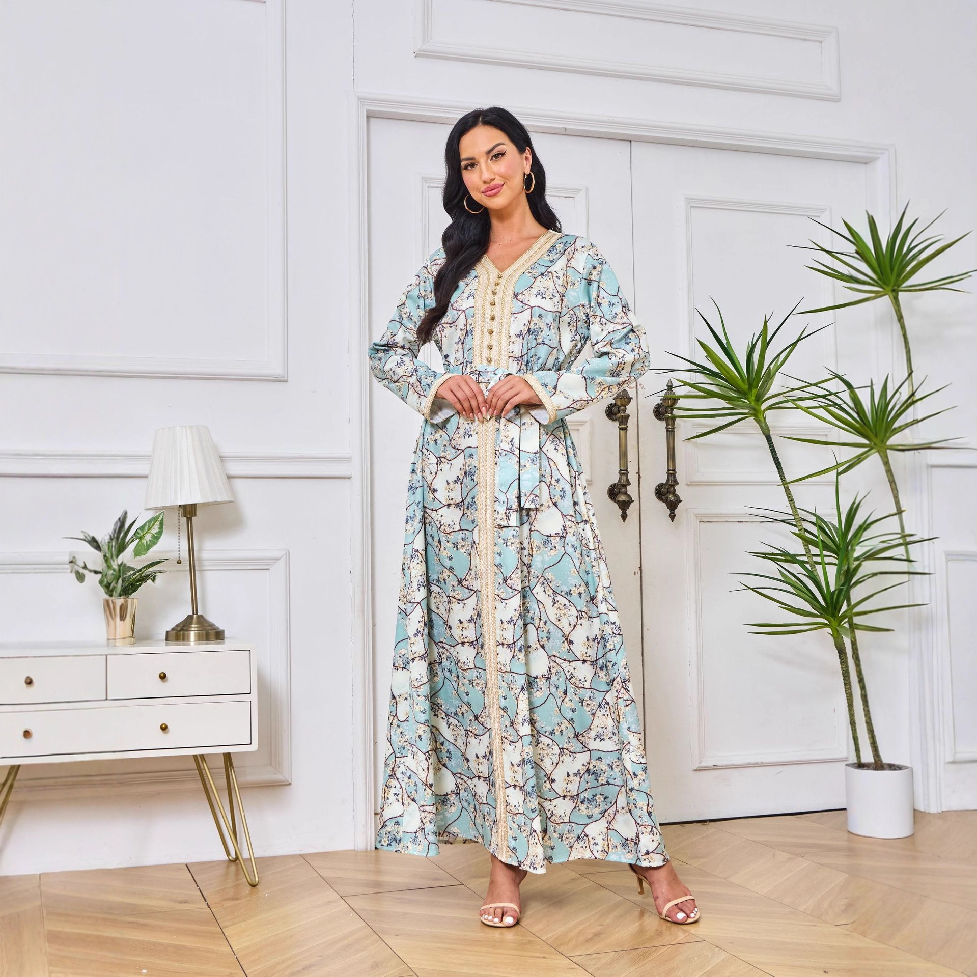 Dubai Robe Dress With Printed, Rhinestone-embellished, And Embroidered Craftsmanship Series, Long-length Women's_ecoleips.com