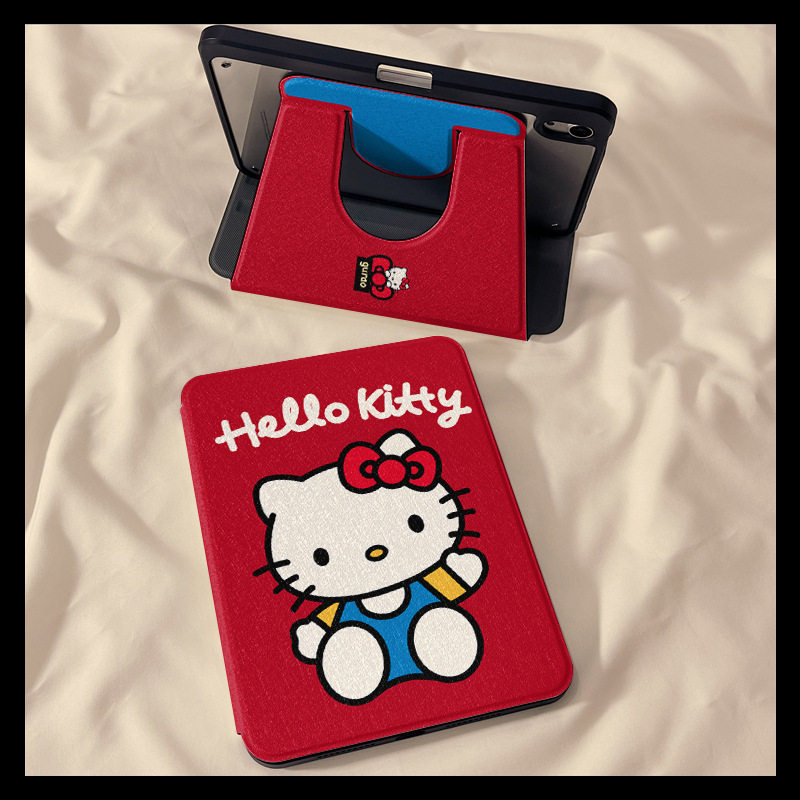 Red Cartoon Kt Cat iPad 11Th Generation Tablet Protective Case 360 Rotation Air6 Tablet Case Ipad10 Acrylic