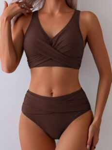(Cross-border trading), sexy solid color swimwear, European style, lifting effect, high waist, tight, Amazon
