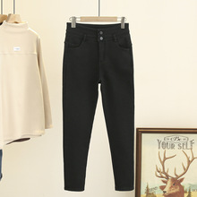 秋冬新款韩版200斤胖MM显瘦加绒高腰牛仔小脚裤加大码女装潮7142