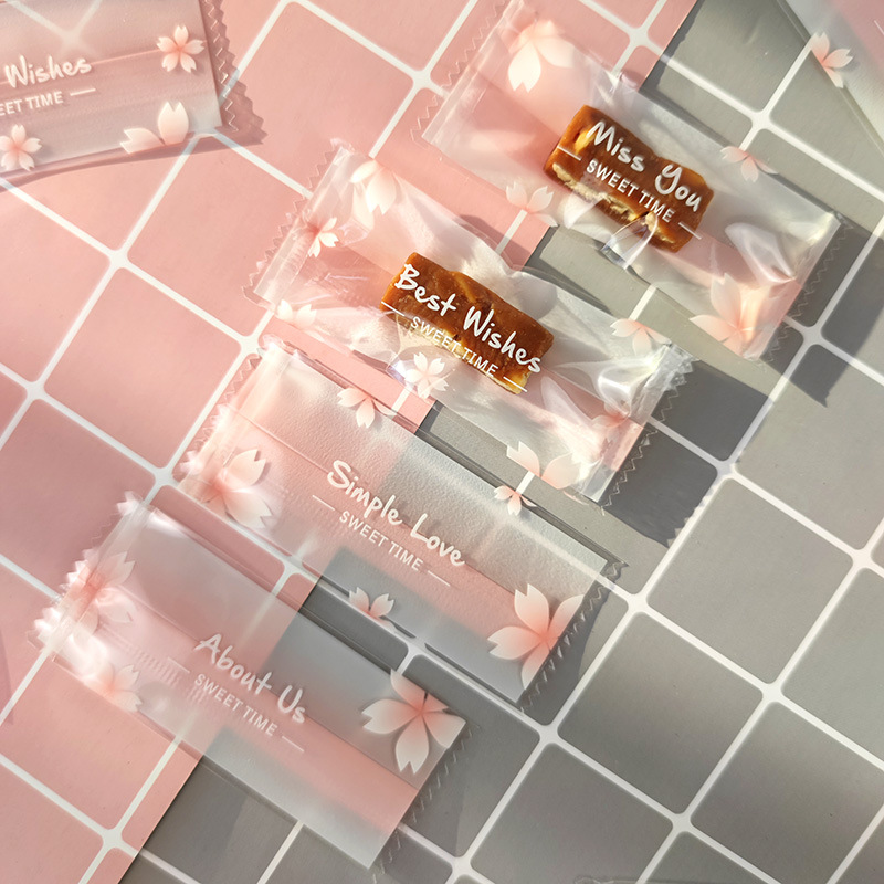 新款牛轧糖包装袋机封袋粉色樱花太妃糖雪花酥曲奇饼干袋糖果袋子