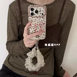 韩系简约泼墨斑点纹理手提绳适用iPhone18promax苹果17手机壳16硬