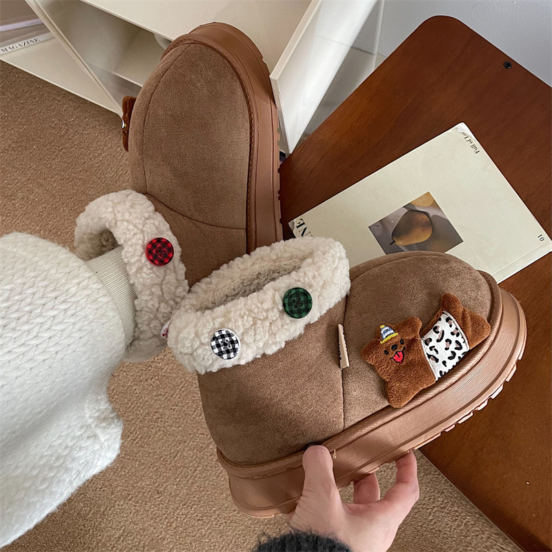 可爱卡通大头增高厚底雪地靴女款2024新款冬季加绒加厚保暖棉鞋子