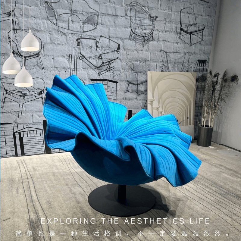 Nordic Designer Creative Petal Chair Flower Fabric Casual Model Room Living Room Single FRP Swivel Chair Nordic Designer Creative Petal Chair Flower Fabric Casual Model Room Living Room Single FRP Swivel Chair