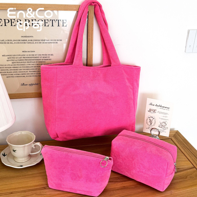 New Simple Pink Cosmetic Bag Large Capacity High-End Storage Bag Travel Handbag Travel Portable Women's Bag