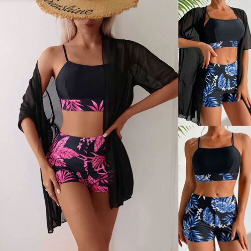 [European and American Style Women's Swimsuit] Printed Multi-color Ruffled Bustier Drawstring Briefs Swimsuit