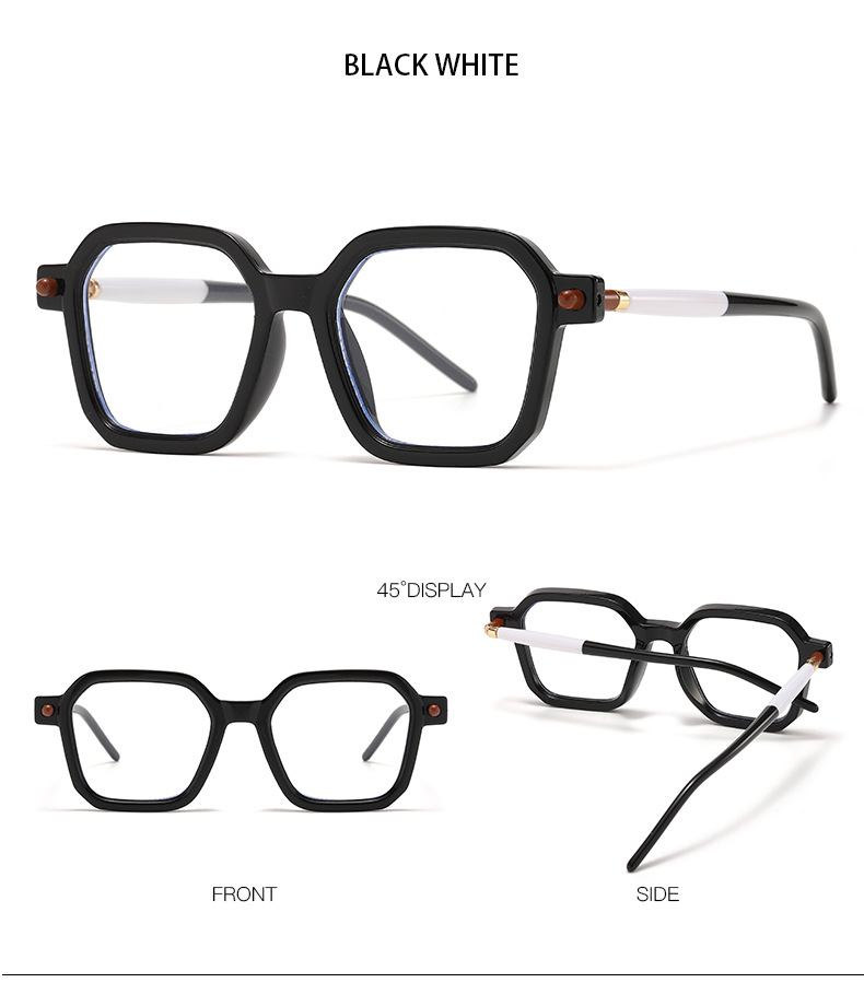 80g Weight Full Frame Glasses Structure Sunglasses Classification Ac Lens Material Square Glasses Style Daily Occasion Color Block Pattern Women'S Gender Patchwork Design Fashion Style Black Color Fashion Color Block Ac Square Patchwork Full Frame Optical Glasses 16