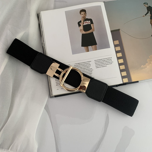 New metal buckle belt, women's trendy matching sweater dress, elastic elastic wide belt, simple waistband