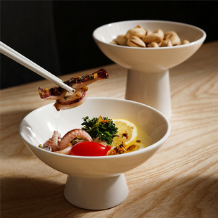 Ceramic Fruit Plate Court Bowl Simple High Foot Bowl Restaurant Refreshment Plate Creative Simple Ice Cream Cup