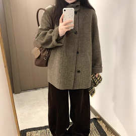 2025冬季新款加厚感韩系毛呢外套中长款立领呢子大衣女小个子