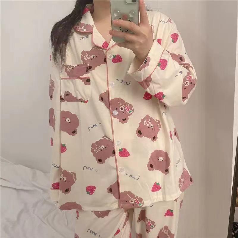 2025 otoño nuevo estilo pantalones de manga larga lindo pijamas de perro pequeño japonés suelto traje de servicio a domicilio casual primavera