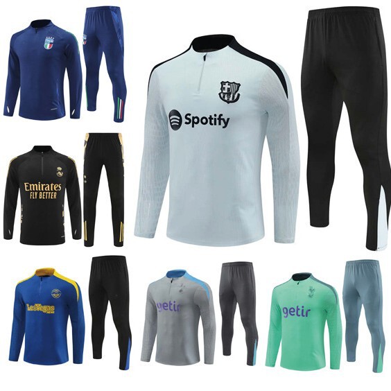 Real Madrid Barcelona Chelsea Long Sleeve Half Pull Training Suit Paris Arsenal AC Germany Spain Football Suit Children