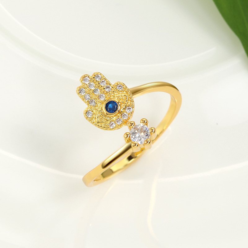 Street Occasion Copper Material Modern Style Devil's Eye Copper Plating Inlay Artificial Gemstones Open Ring