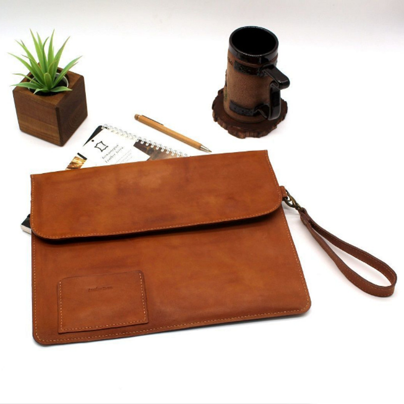 Cowhide Tablet Computer Bag Business Envelope Snap Button Computer Storage Bag Promotional Gift Multifunctional File Bag