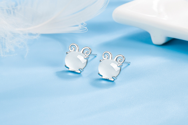 Fashion Cat Copper Ear Studs Inlay Natural Stone Copper Earrings 1 Pair