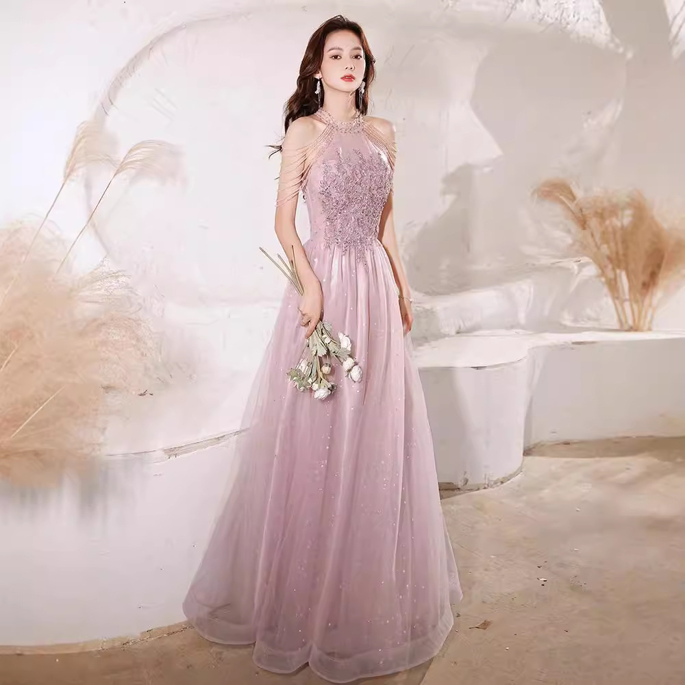 Vestido de noche rosa para mujer, nuevo estilo 2025, verano y primavera, elegante y lujoso para eventos sociales, ideal para banquetes, damas de honor, compromisos, cumpleaños y eventos de recepción. image 4