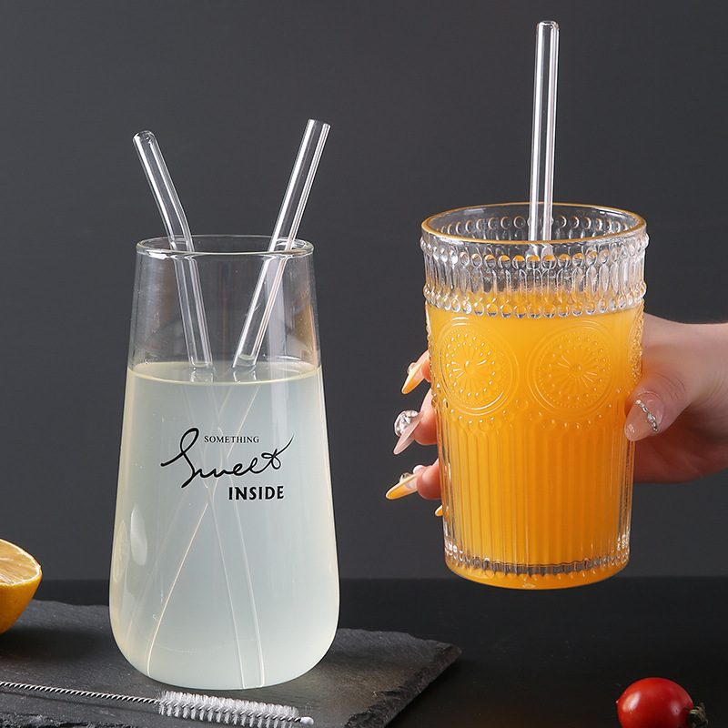 Pajita de vidrio engrosado con alto borosilicato, lápiz labial, jugo de frutas no desechable para mujeres embarazadas, té con leche, tubo de bebida directo, juego transparente