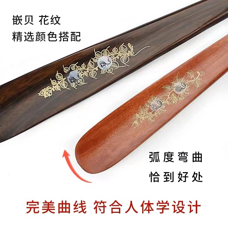 ベトナムの木造の靴は黒檀の木の長い柄を抜いて貝殻をはめ込んで靴の器の家庭用の靴を持ち上げます。|undefined