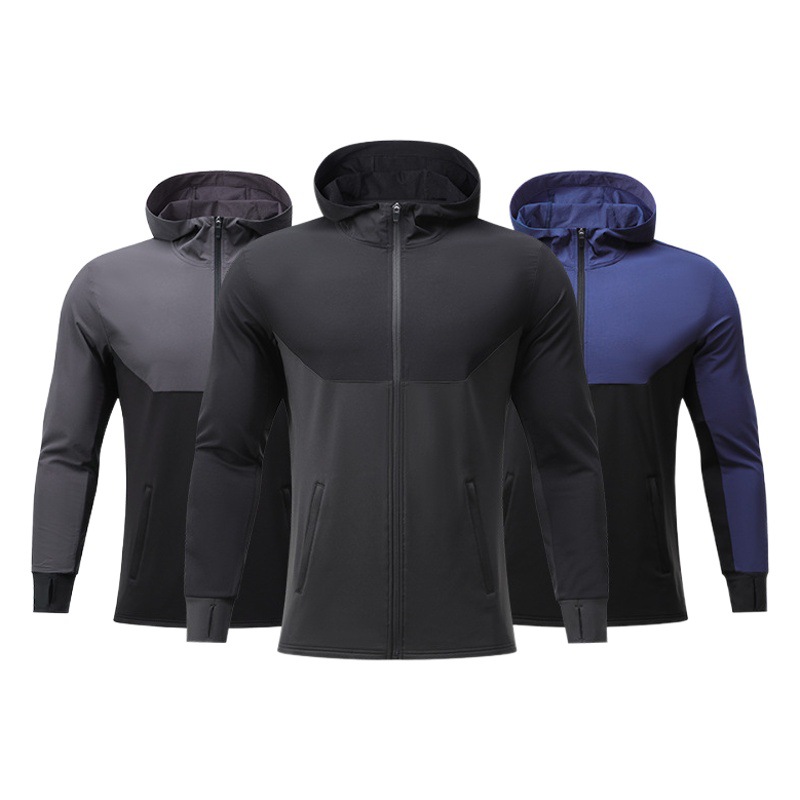 Deportes suéter con capucha de los hombres de otoño e invierno al aire libre correr fitness a prueba de viento cálido forro polar con capucha chaqueta deportiva casual