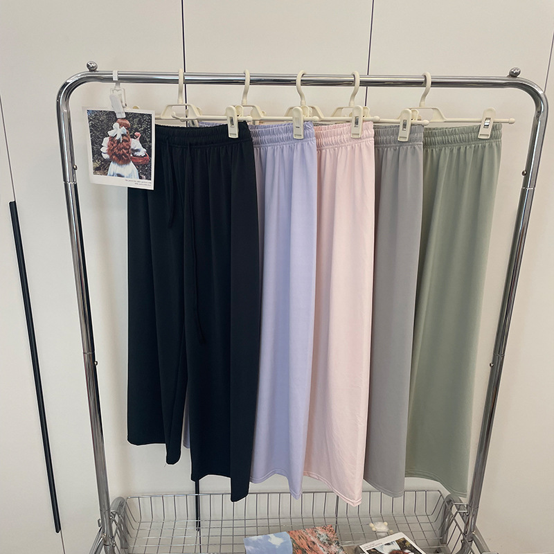 Pantalones de protección solar de seda de hielo, pantalones anchos, cintura alta de verano para niños, adelgazamiento, caída, pantalones rectos casuales simples y versátiles