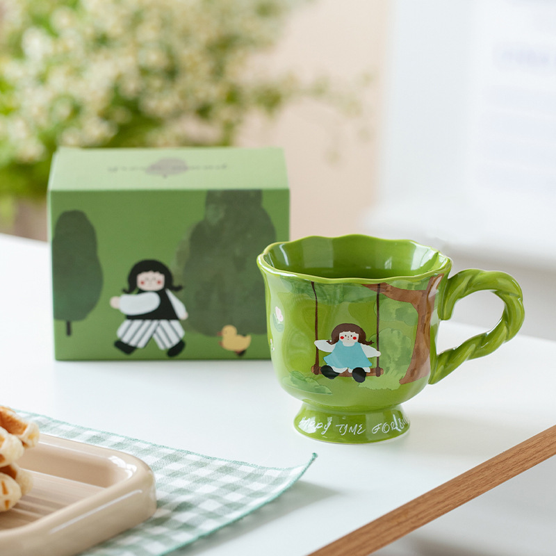 Art retro encantador taza de marca de taza de agua de niñas taza de café doméstica taza de cerámica de oficina taza de desayuno exquisita