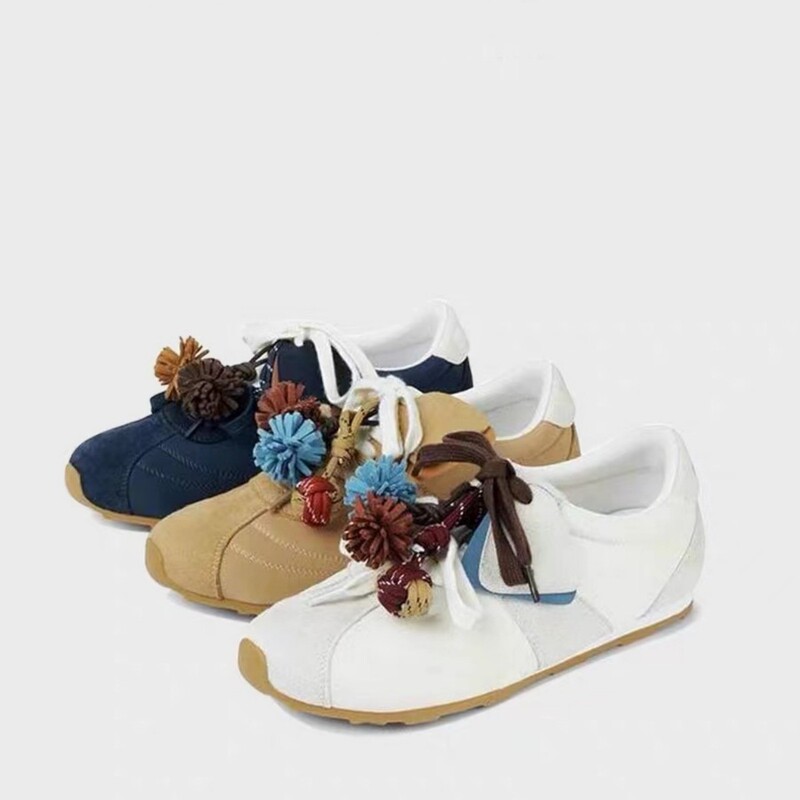 【Fanfuna】Women's German Training Shoes 2025 Autumn New Retro Color-Blocking Detachable Shoe Flower Decoration Sports Casual Shoes