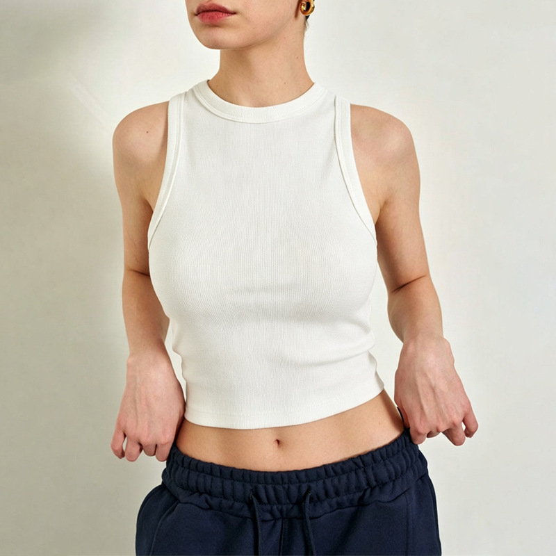 【Clearance Sale】Women's Tank Top Sports Shirt with Built-In Bra Pads, High Elasticity Ribbed Yoga Fitness Wear, Can Be Worn Outside