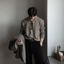 潮流新款東大門韓國男裝翻領毛衣男設計師polo領親膚寬松針織衫