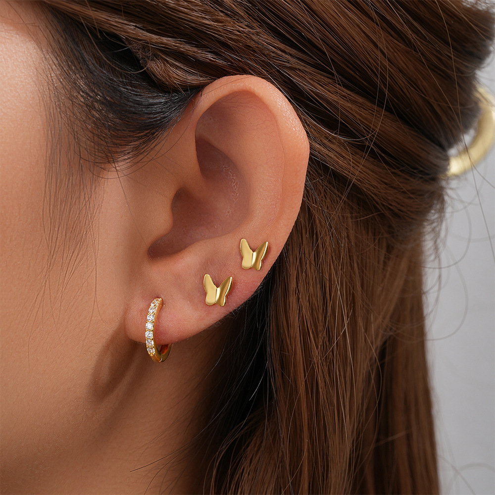 3g Weight Hoop Earrings, Ear Studs Classification 1 Set Quantity Daily Occasion 925 Sterling Silver Material Star, Butterfly Pattern Women's Gender Plating Design Simple Style Style 1 Set 925 Sterling Silver Star Butterfly Hoop Earrings Ear Studs 52