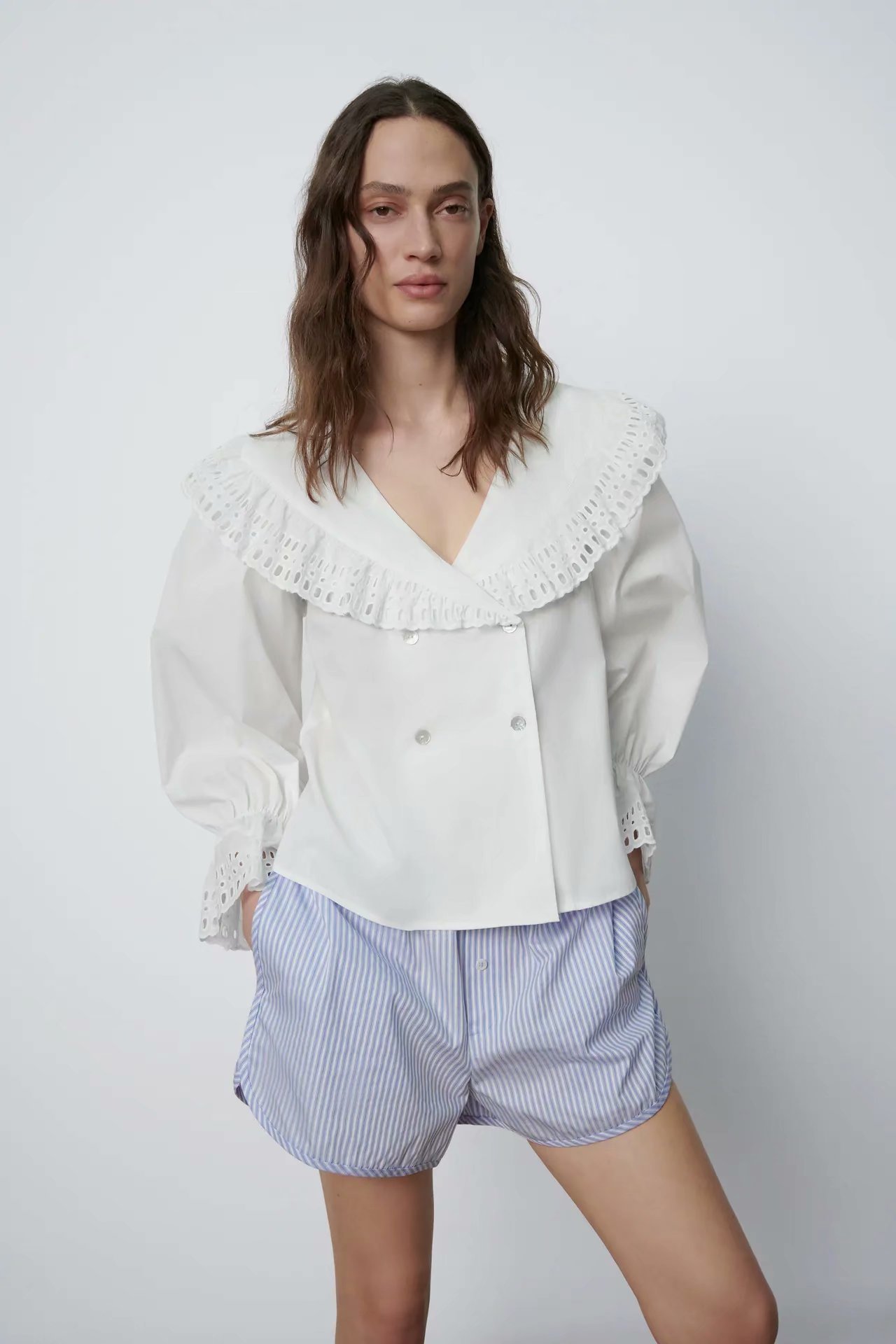 spring white hollow shirt NSAM47589