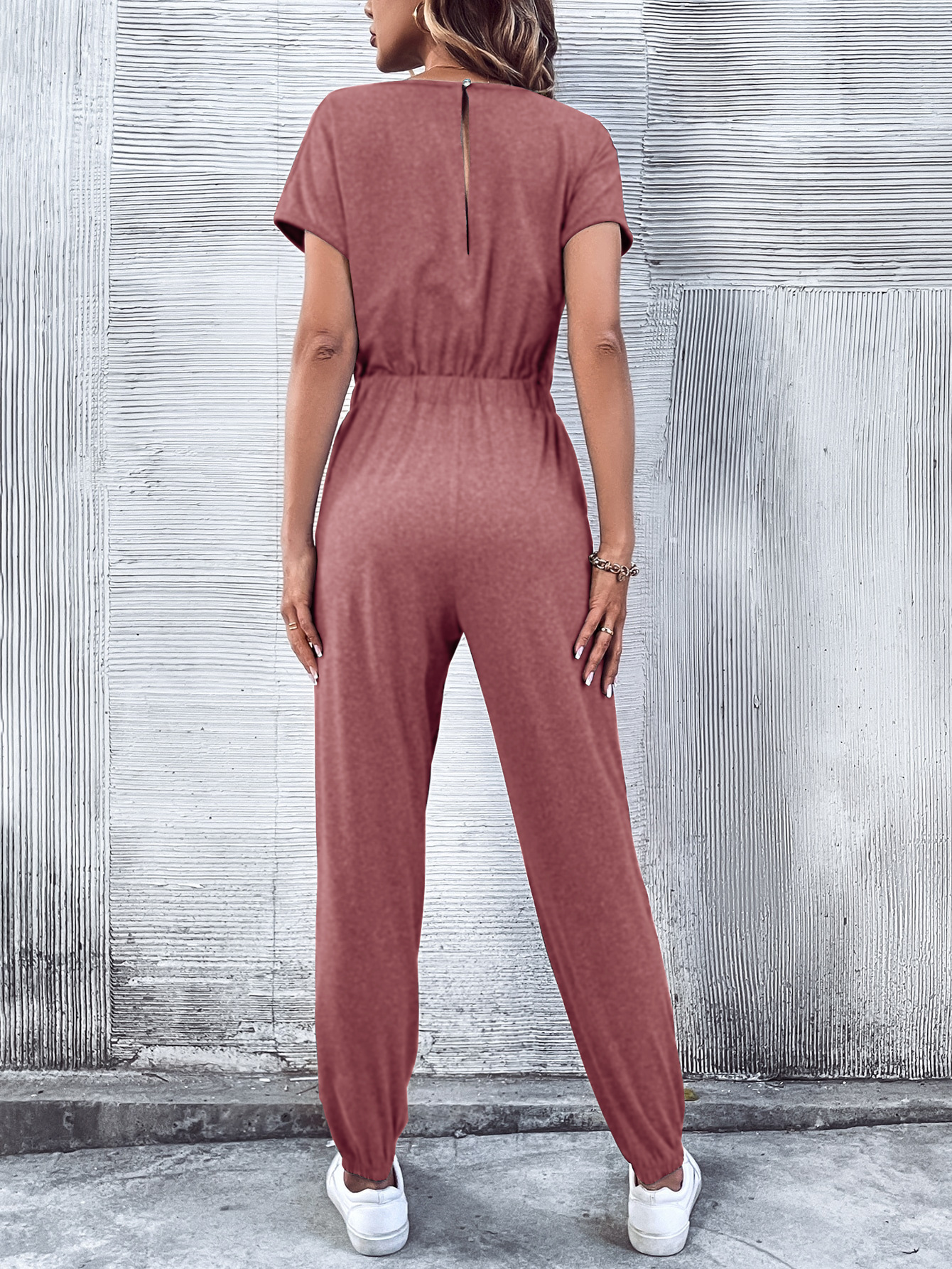 Women Clothing Casual Short-Sleeved Wide Leg Jumpsuit