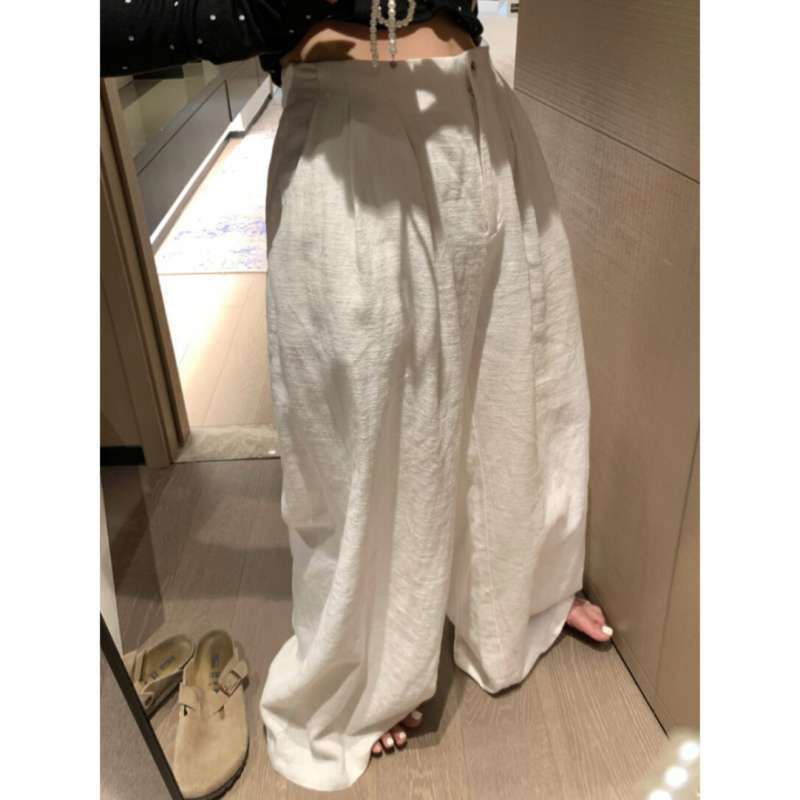 高腰亚麻阔腿裤女2026夏新款宽松垂感慵懒风直筒薄款休闲拖地长裤