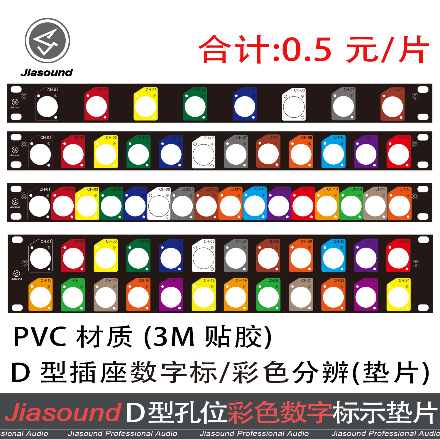 D型安装86面板卡侬座网络插座标贴 1U2U机柜跳线架彩色数字标垫片