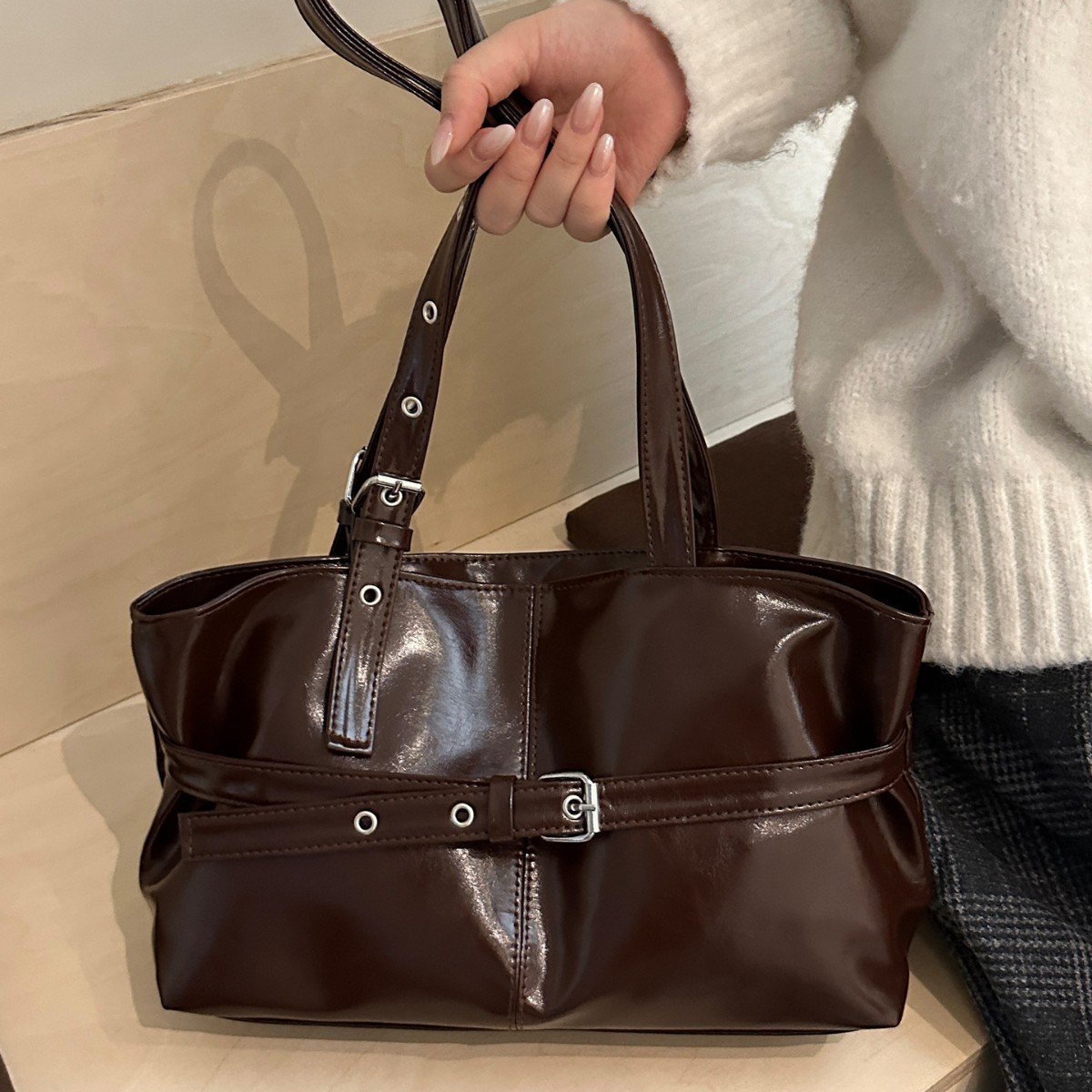 Retro Niche Design Tote Bag, Fashionable and Casual, Pu Texture, Personalized Women's Shoulder Bag, Daily Commuting Underarm Bag