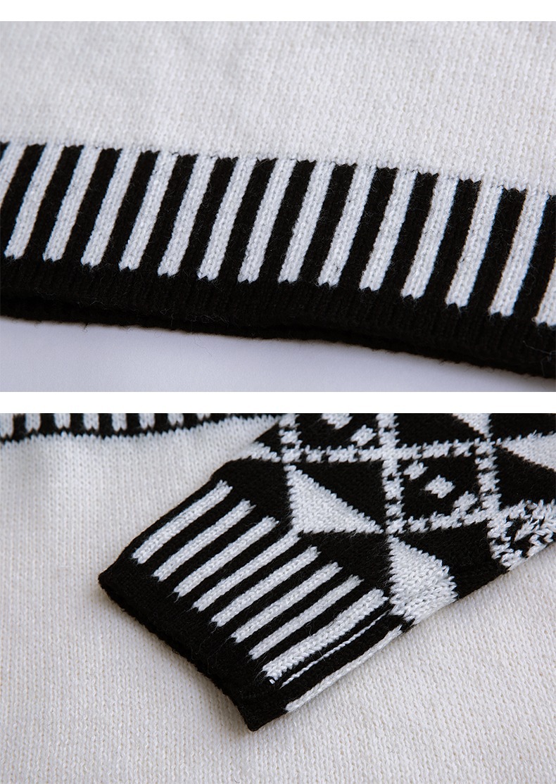 Retro Color-block Jacquard Knit Sweater Unisex Oversized Pullover_voghion.com