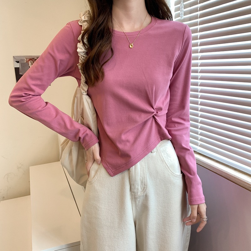 2025春秋冬新款韩版不规则设计感长袖T恤女别致学生上衣女打底衫|undefined