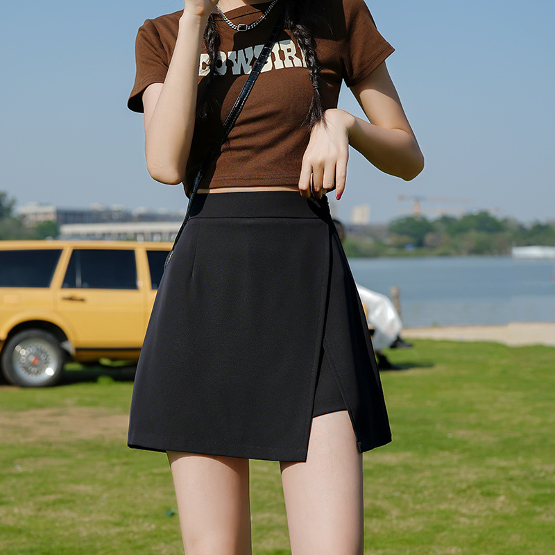 plus size Black Skirt Women's chubby girl Summer Sexy Split Pants Skirt Irregular High Waist Slimming Hip Short Skirt